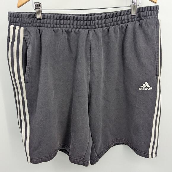 Adidas 3-Stripes Shorts Black 2XL Cotton Blend Athletic Casual 100% Cotton - Picture 1 of 6